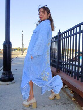 Blue/Tan Embroidered Fia Dress